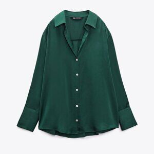 Zara Satin Effect Shirt-  Bottle Green- XS